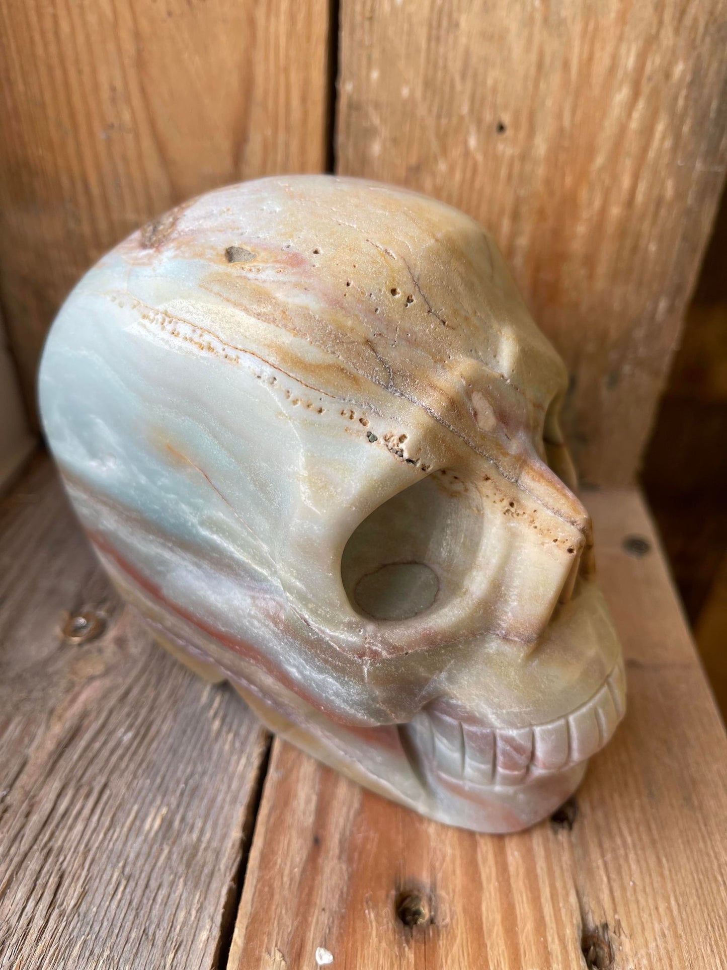 Caribbean Calcite Skull Crystal Carving