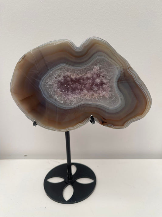 Agate Slice with Druzy Amethyst Centre