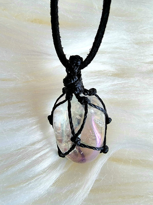 Angel Aura Quartz Macrame Necklace Black