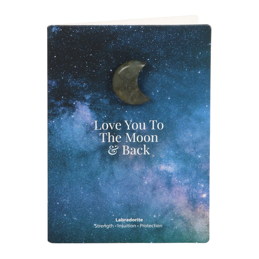 To the Moon and Back Labradorite Crystal Moon Card