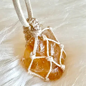 Raw Honey Calcite Macrame Necklace