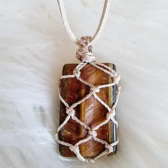 Raw Tigers Eye Macrame Necklace